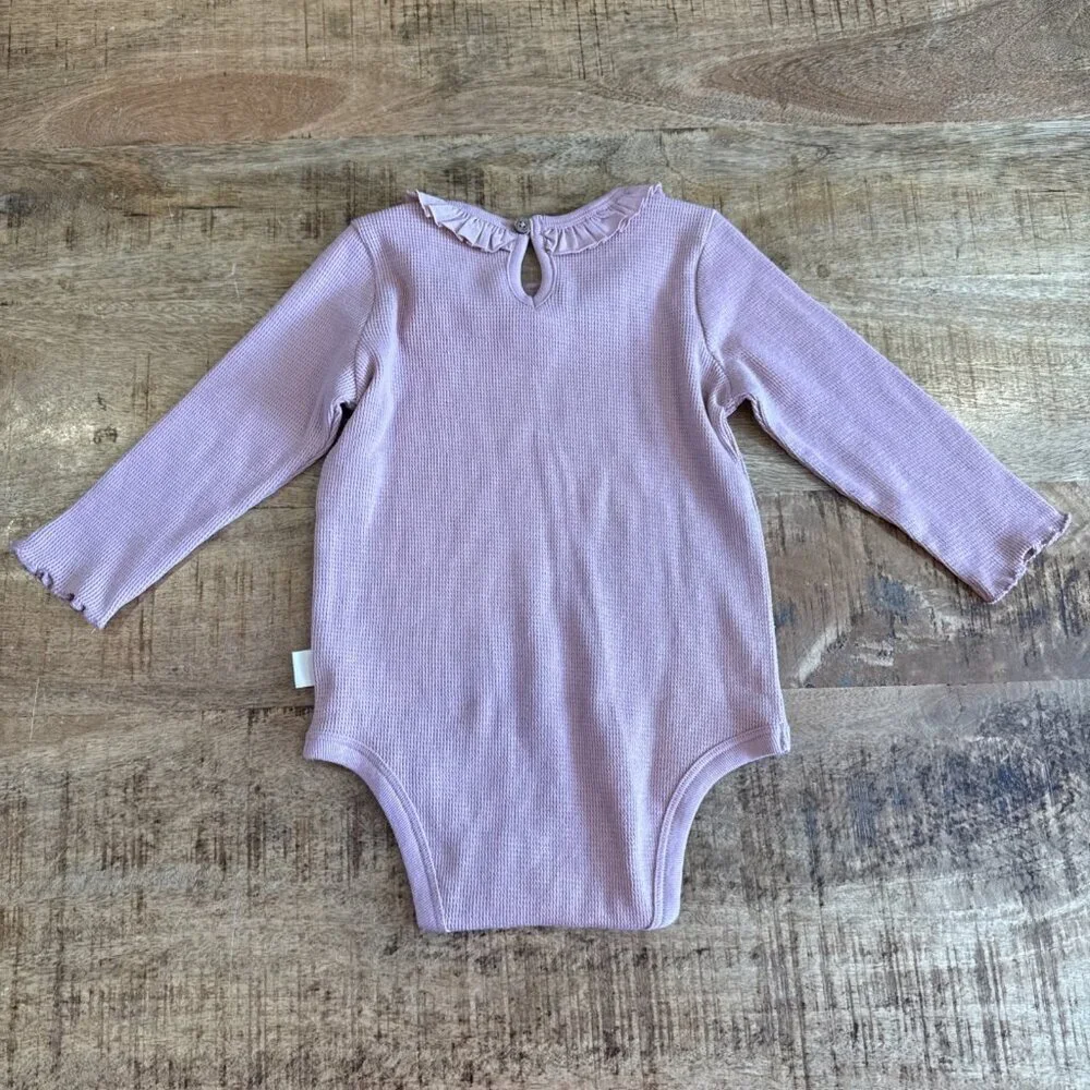 BURT'S BEES BABY One-piece Bodysuit Outfit 12 months Waffle Pink Ruffles LS